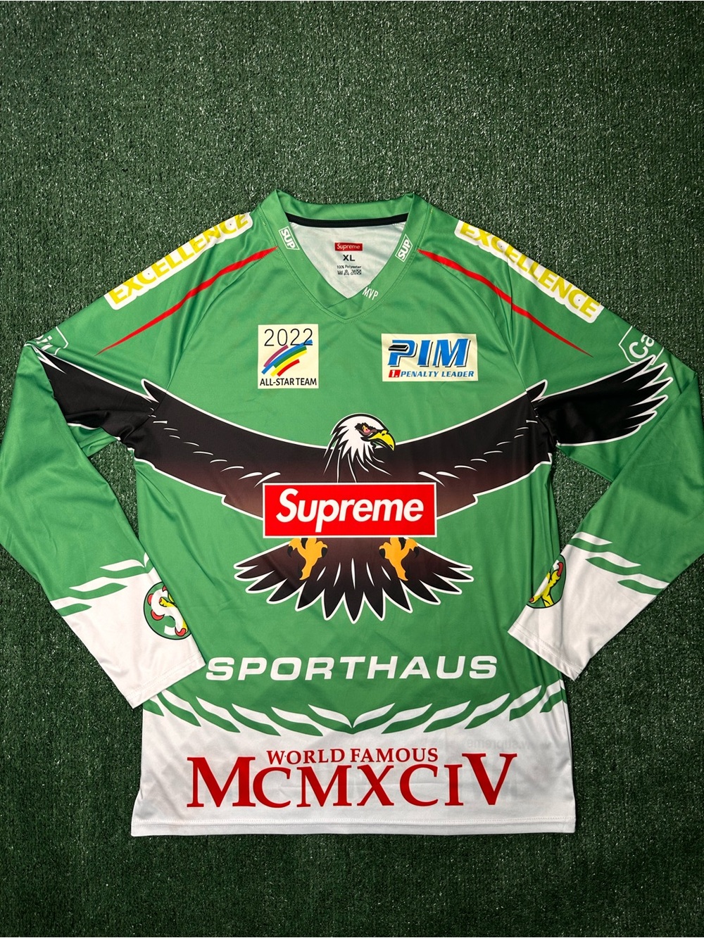 Supreme Green Red Eagle Graphic Hockey Jersey